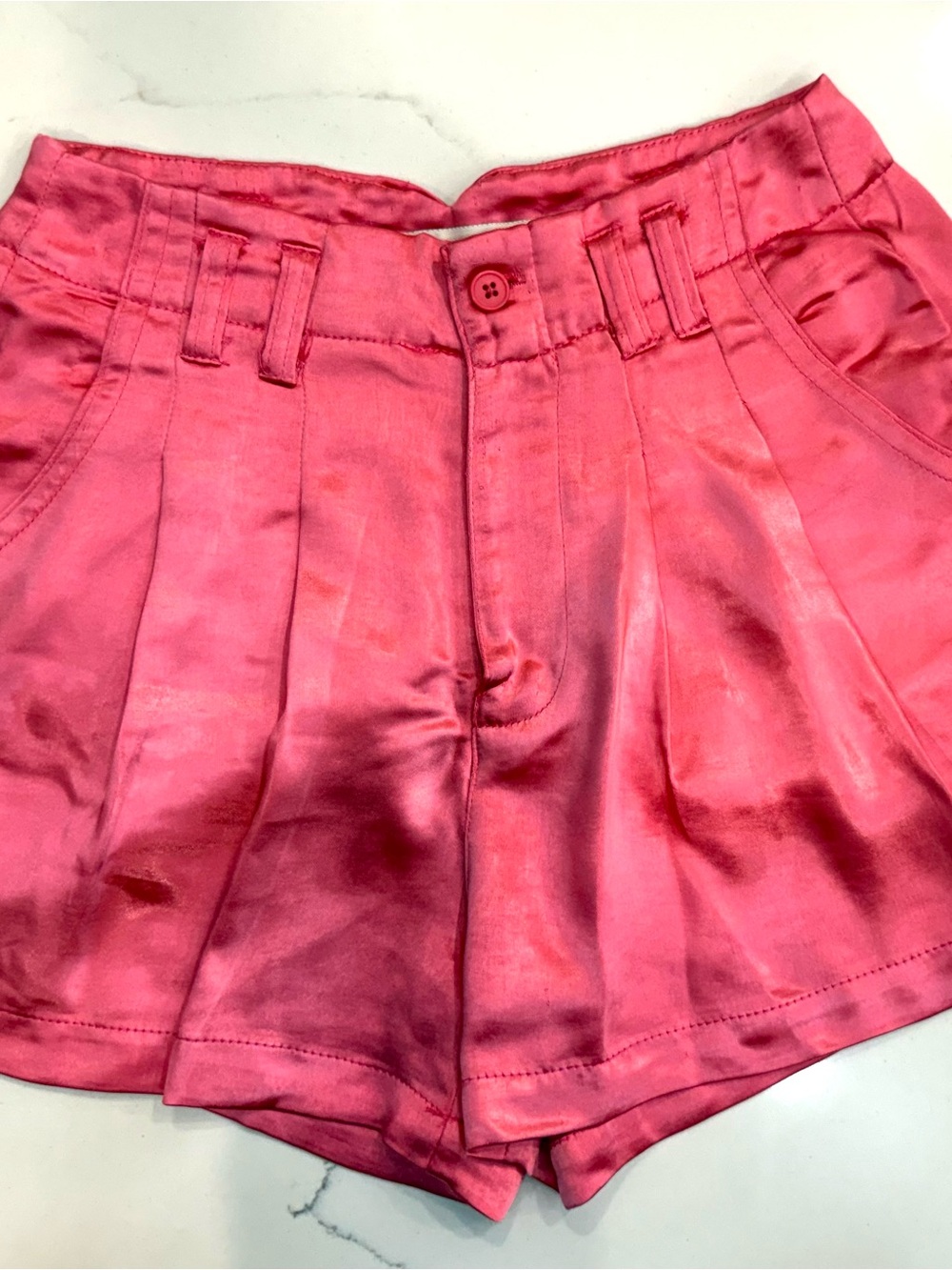 Vintage Pink High-Waist Satin Women's Shorts